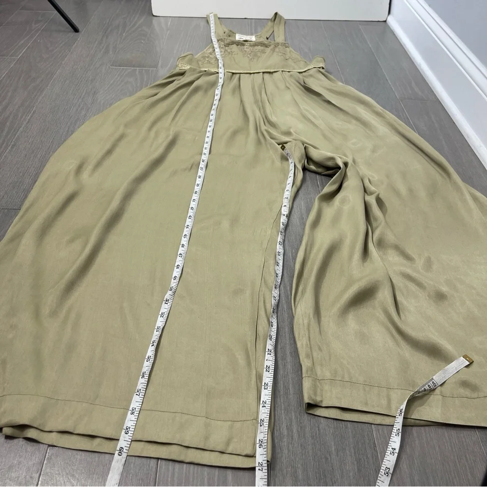 Free People x Brenda Knight Lace Pleated Decorated Wide Leg Overalls Jumpsuit M - Picture 15 of 16